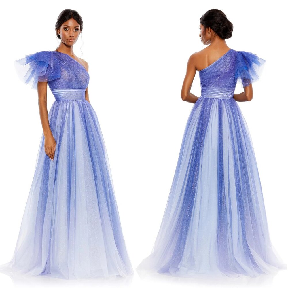 MAC DUGGAL | GLITTER OMBRE RUFFLED ONE SHOULDER BALLGOWN 23077
